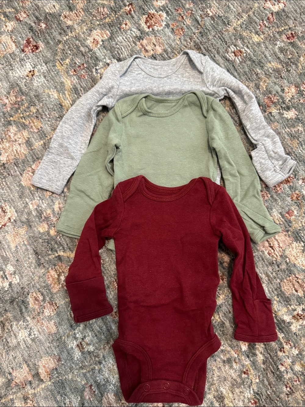Carter's Long-Sleeve Bodysuit 3-Pack - Gray, Green, Burgundy